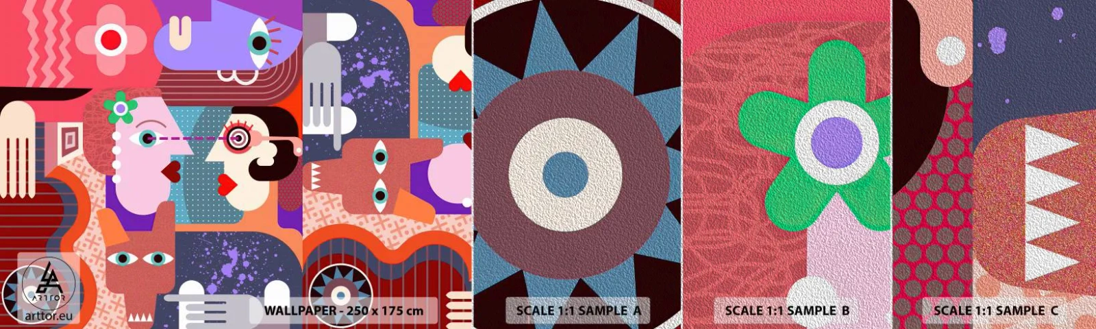 Prøve Fototapet Premium Sand - Øje mod øje - Abstraktion, Stykke, Ansigter - 100x30 cm