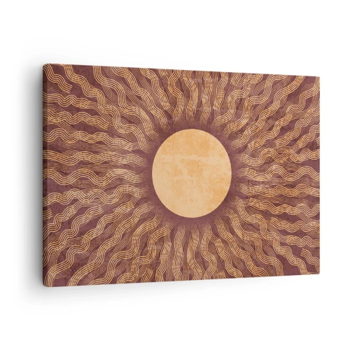 Lærredstryk - Billede på lærred - Solrigt mønster med stråler på en baggrund i brune nuancer - 70x50cm - Ikon for solen - Moderne vægdekoration til stue og soveværelse ARTTOR
