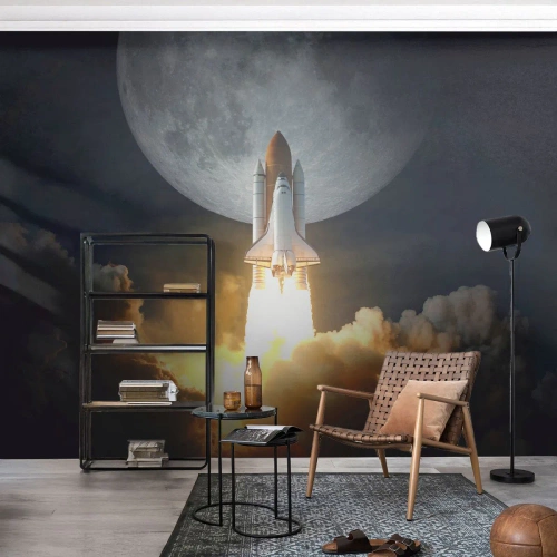 Fototapet Selvklæbende Deluxe Sticker - Begyndelsen på et overjordisk eventyr - Måne, En rumraket, NASA - 100x70 cm