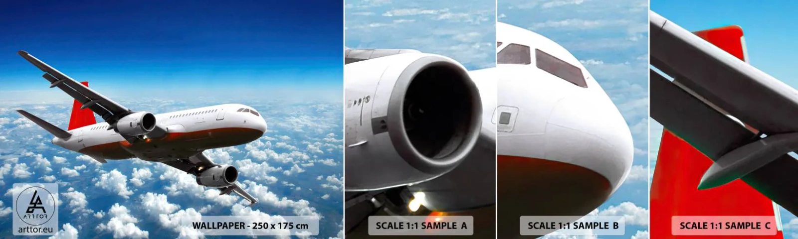 Fototapet Prøve Standard Eco - Kom væk fra det hele - Fly, Rejser, Skyer - 100x30 cm