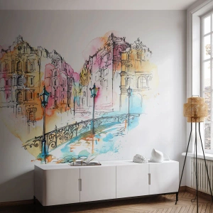 Fototapet Standard Eco - En bro i romantiske bymiljøer - 100x70cm - Byens hjerte - Moderne vægdekoration til stue og soveværelse ARTTOR