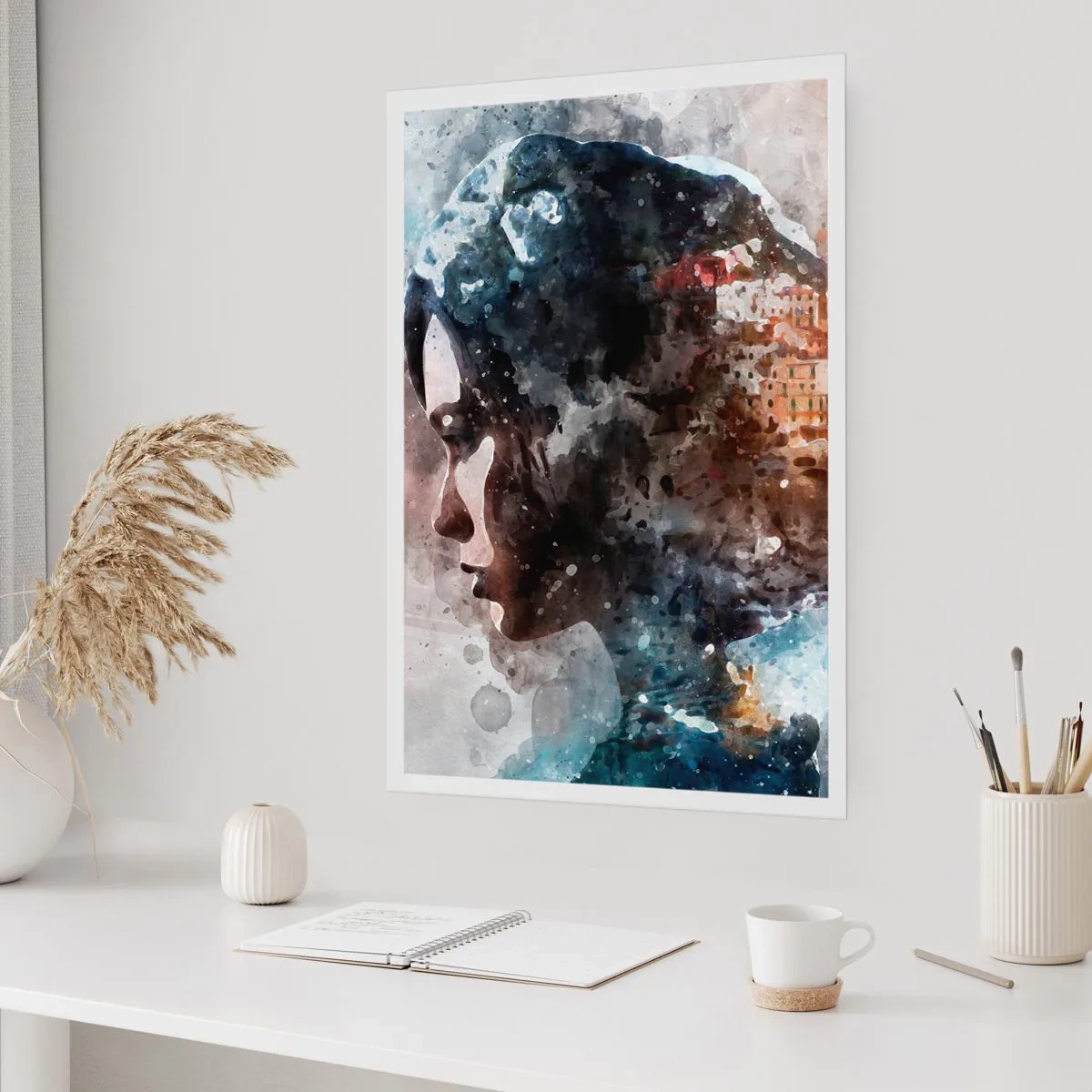 Plakat - Historien om en pige med en by i baggrunden - 50x70 cm
