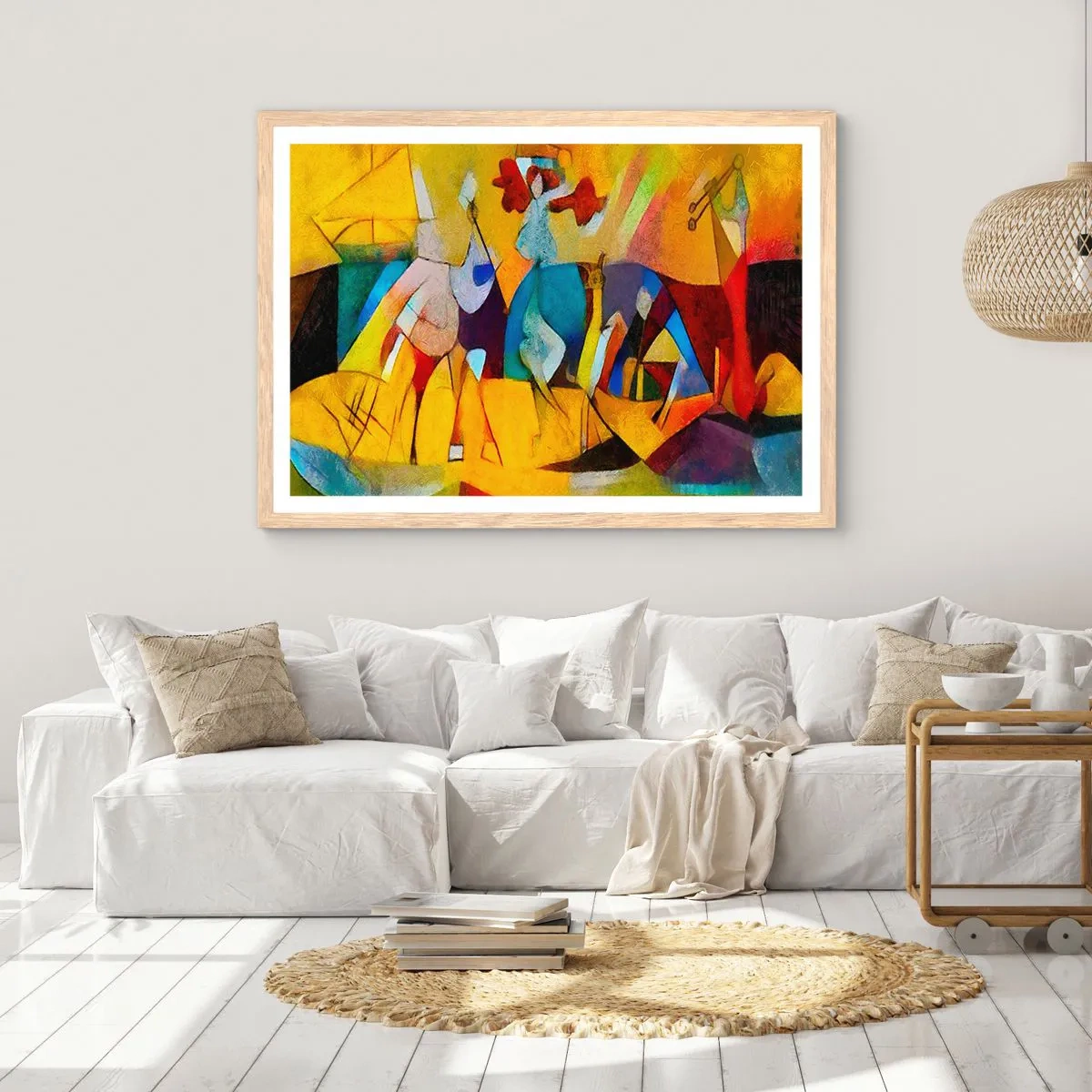 Plakat i ramme af lyst egetræ - Sol - liv - glæde - 70x50 cm