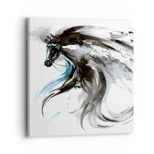 Lærredstryk - Billede på lærred - Den sorte prins' galop - 40x40 cm
