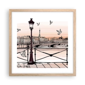 Plakat i ramme af lyst egetræ - Over Paris' hustage - 40x40 cm