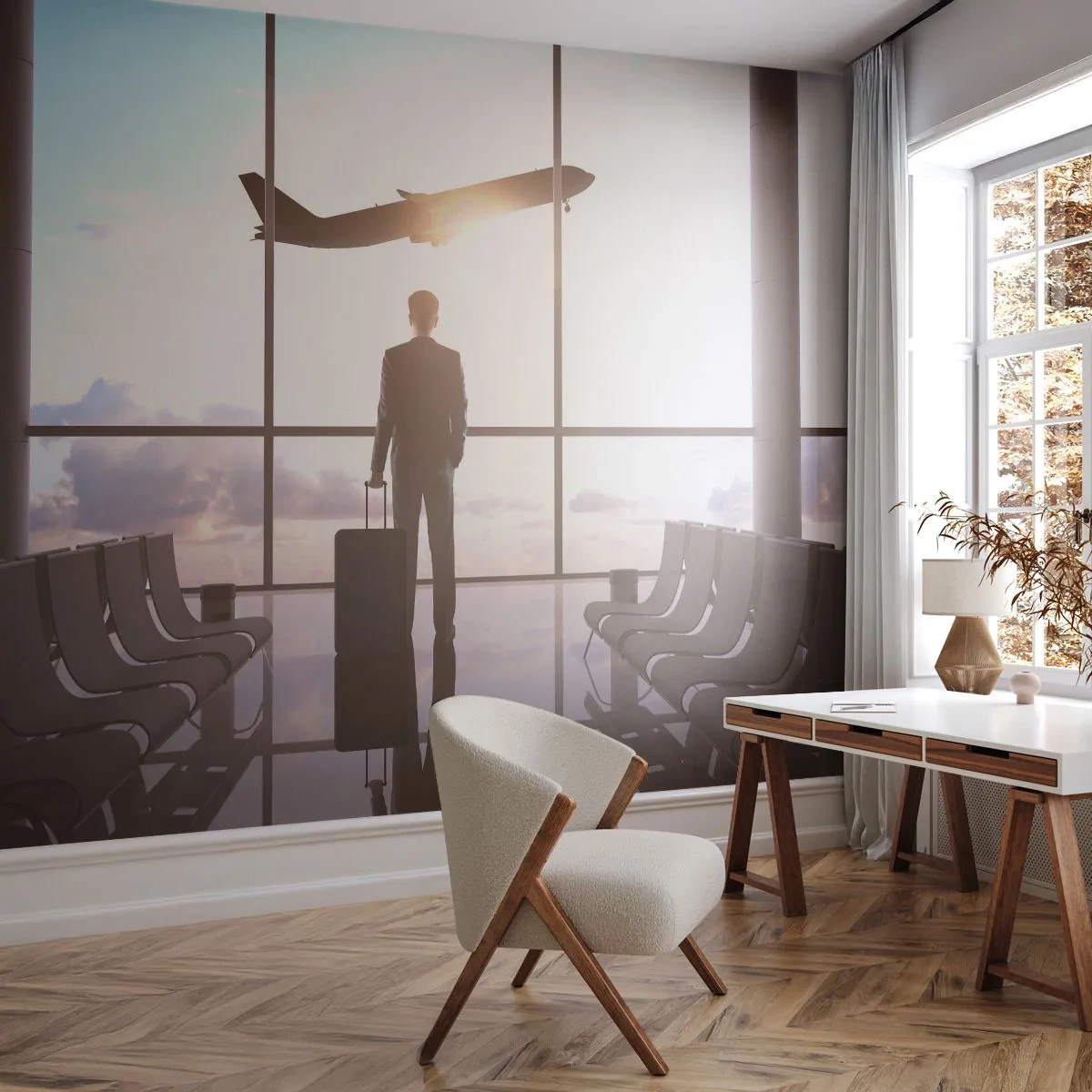 Fototapet Premium Sand - Du har tid, sæt farten ned - Lufthavn, Fly, Rejser - 400x280 cm