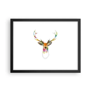 Plakat i sort ramme - Blid kronhjort badet i farver - 40x30 cm