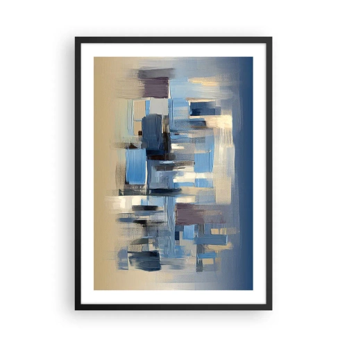 Plakat i sort ramme - Abstrakt geometrisk komposition i blå nuancer - 50x70cm - Blå konstruktion - Moderne vægdekoration til stue og soveværelse ARTTOR