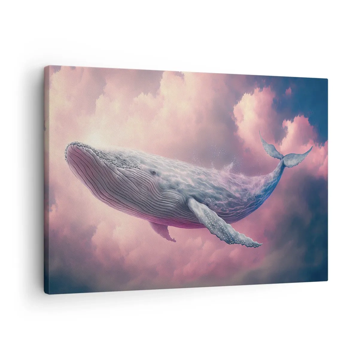 Lærredstryk - Billede på lærred - En hval, der svæver i skyerne ved solnedgang - 70x50cm - Tør dine øjne - Moderne vægdekoration til stue og soveværelse ARTTOR