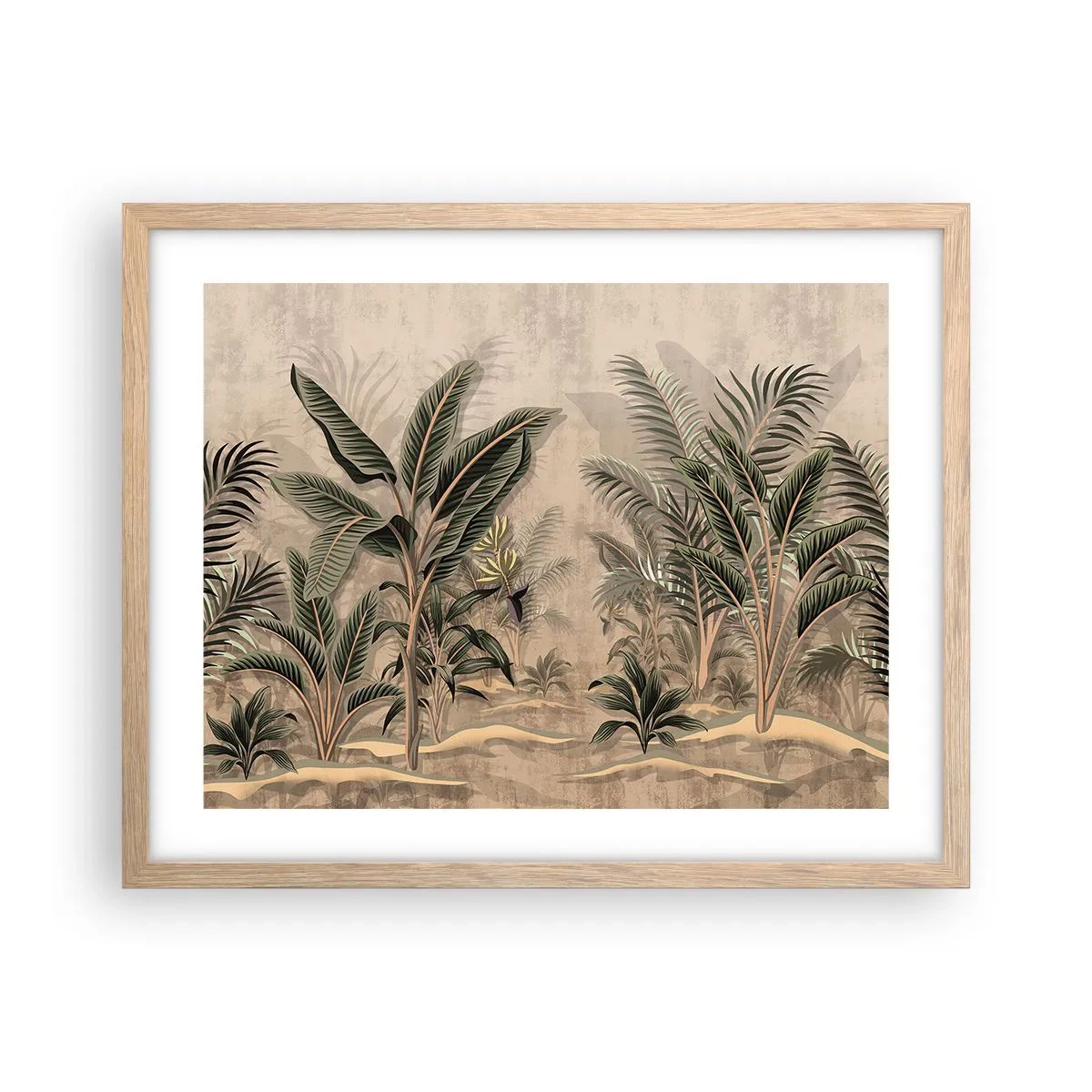 Plakat i ramme af lyst egetræ - Gravering i kolonistil - 50x40 cm