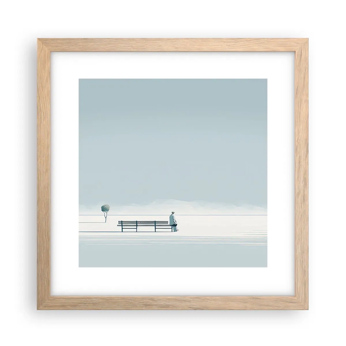 Plakat i ramme af lyst egetræ - Ja, jeg venter. - 30x30 cm