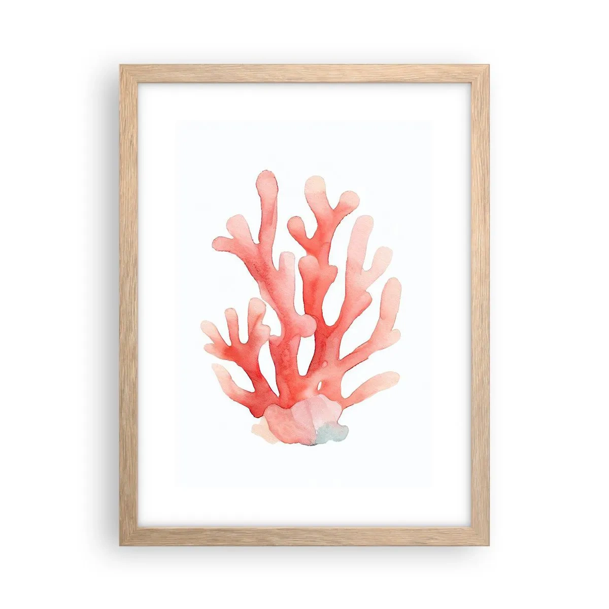 Plakat i ramme af lyst egetræ - Farven koral - 30x40 cm