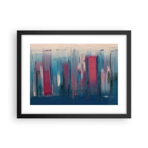 Plakat i sort ramme - Lodret komposition i blåt og rødt - 40x30 cm