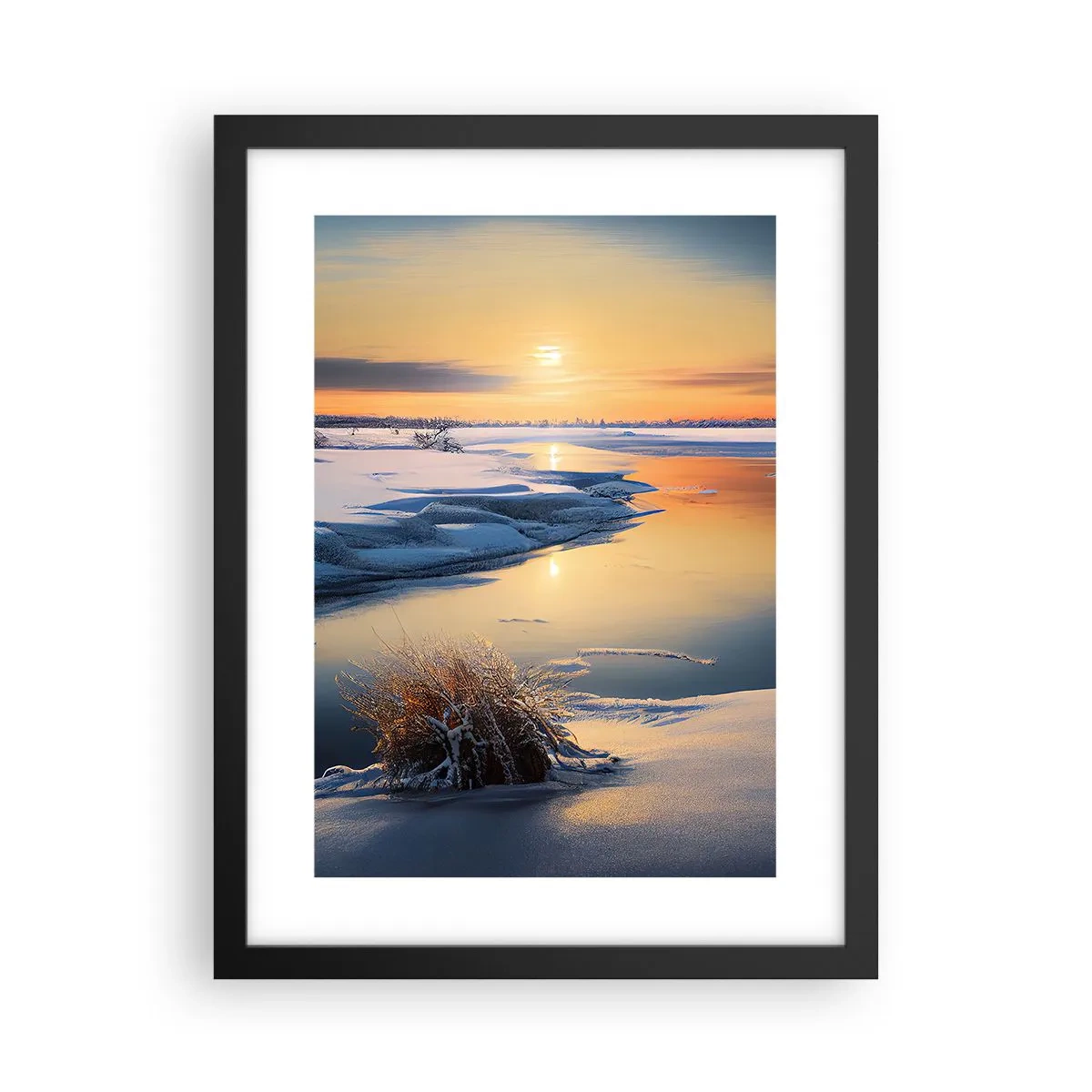 Plakat i sort ramme - Vintersolnedgang - 30x40 cm