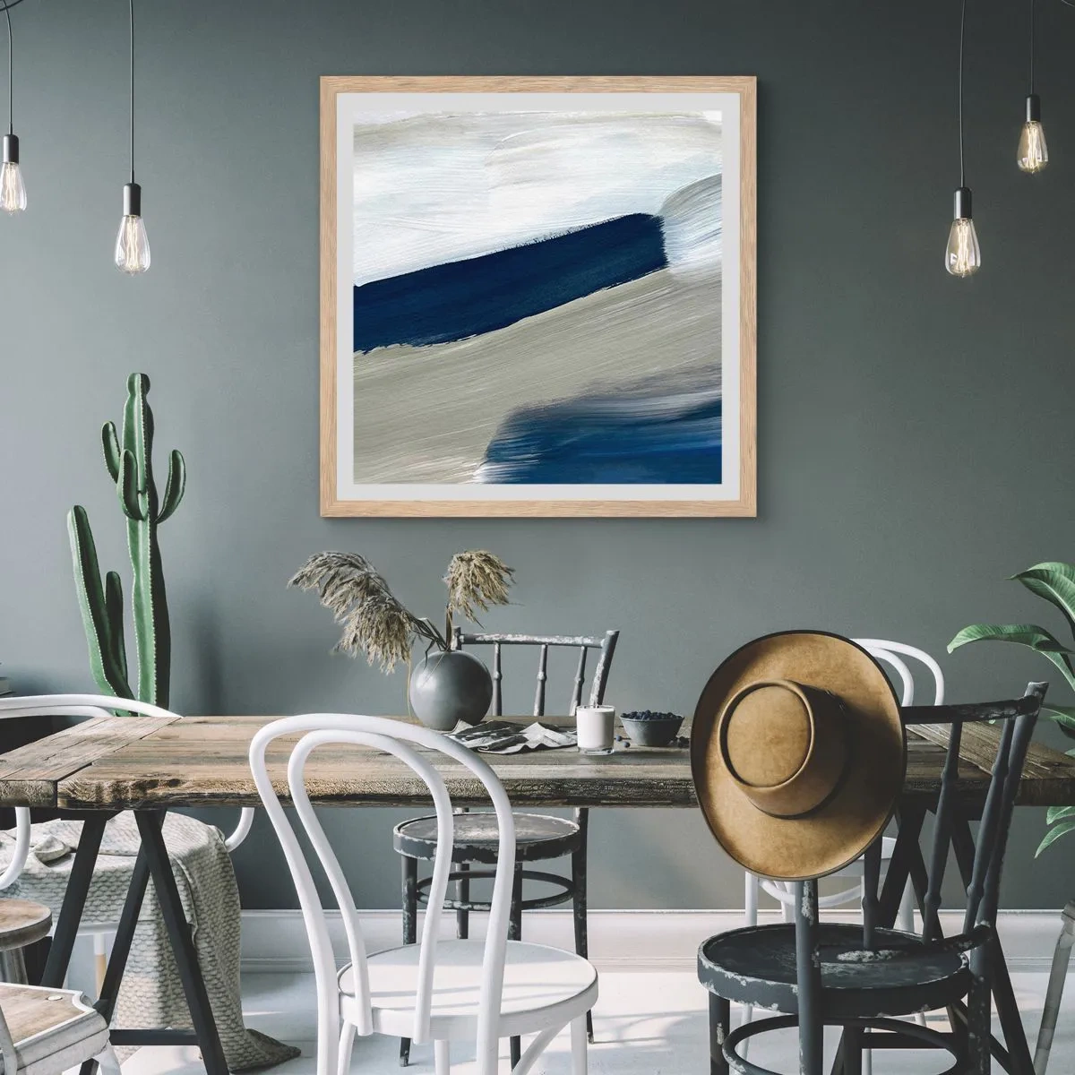 Plakat i ramme af lyst egetræ - Møde med det hvide - 40x40 cm