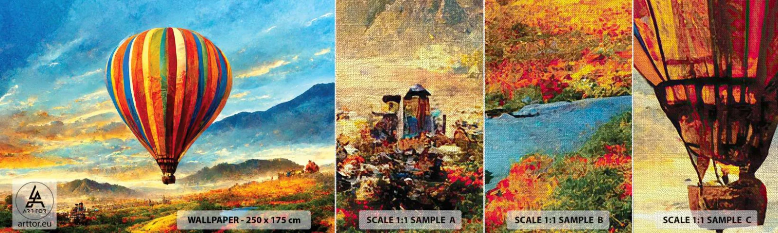 Prøve Fototapet Premium Canvas - I stilhed kan du se mere - Ballon, Landskab, Natur - 100x30 cm