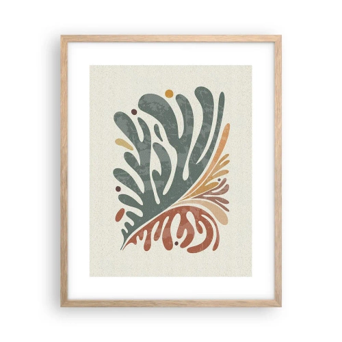 Plakat i ramme af lyst egetræ - Flerfarvet blad - 40x50 cm