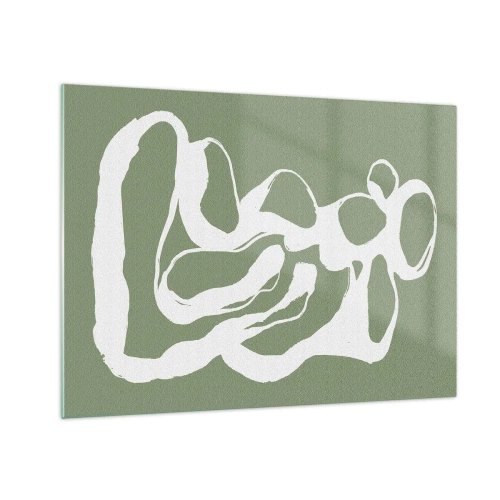 Billede på glas - Abstrakt hvid organisk form på en oliven baggrund - 70x50cm - Rummets kald - Moderne vægdekoration til stue og soveværelse ARTTOR