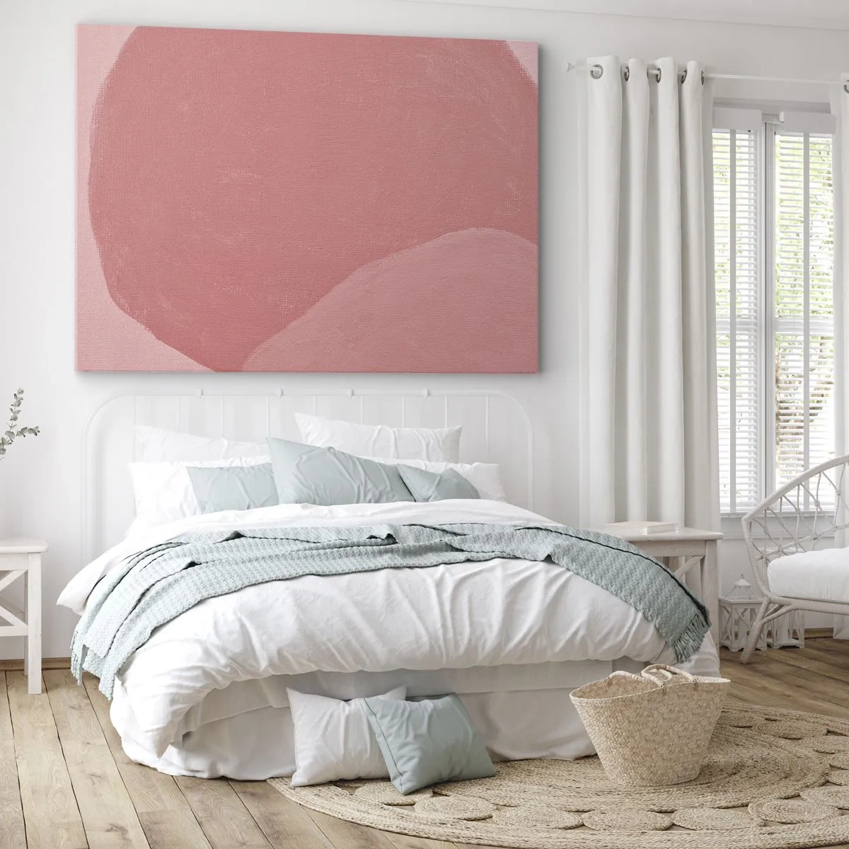 Lærredstryk - Billede på lærred - Delikat abstraktion i lyserøde nuancer, organiske former og minimalisme - 70x50cm - Organisk komposition i pink - Moderne vægdekoration til stue og soveværelse ARTTOR