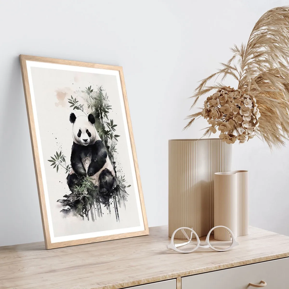 Plakat i ramme af lyst egetræ - Hilsner fra Kina - 40x50 cm