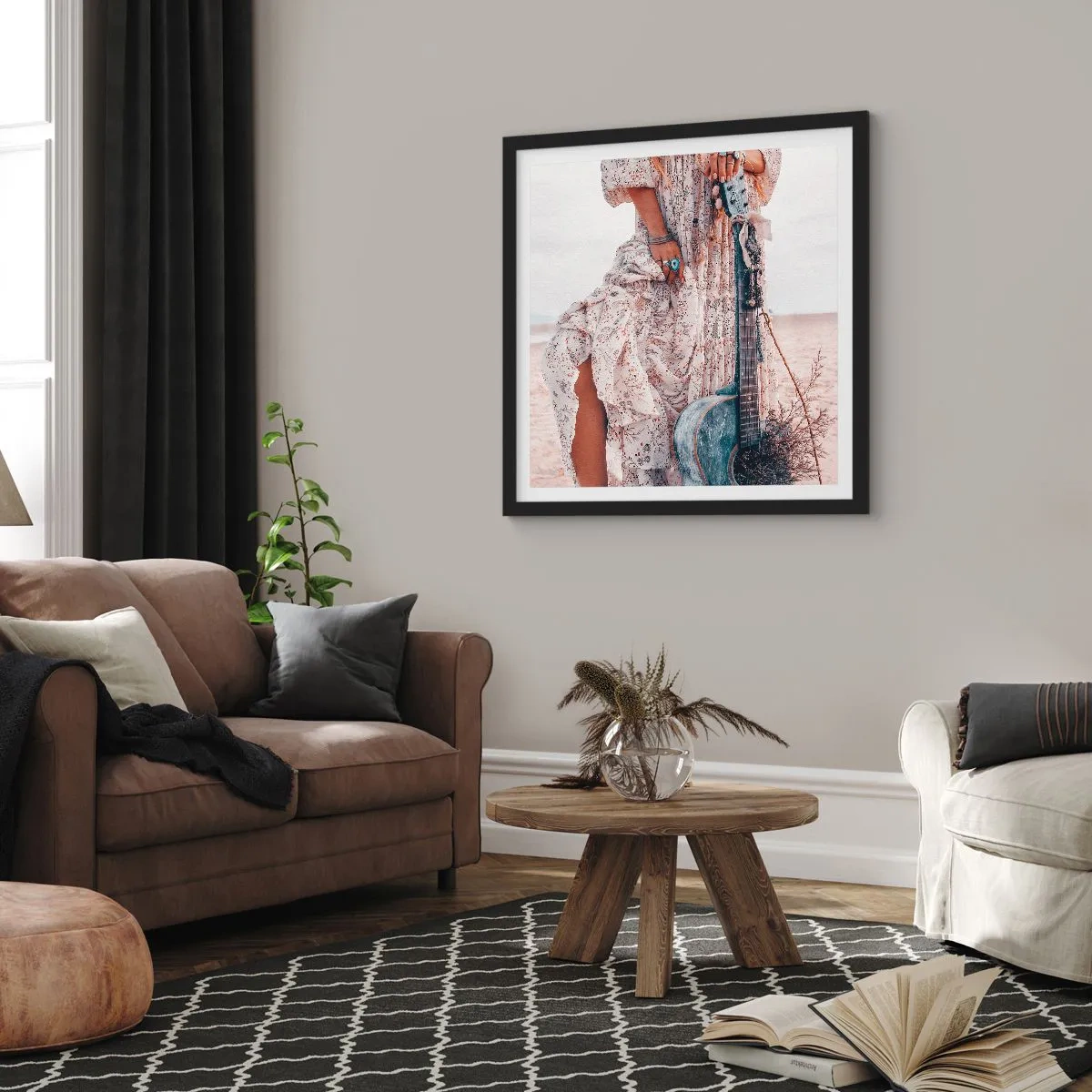 Plakat i sort ramme - Børn blomster på vej - 40x40 cm