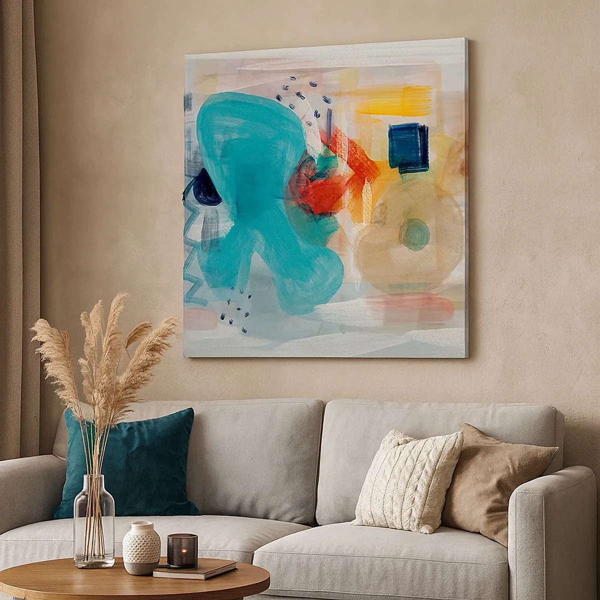 Lærredstryk - Billede på lærred - Et farverigt spil - 30x30 cm