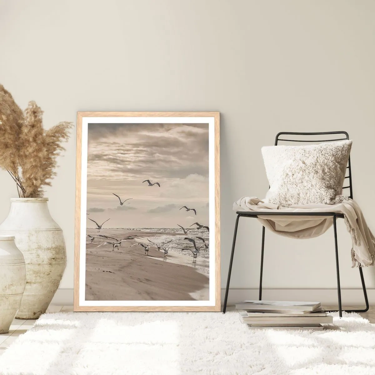 Plakat i ramme af lyst egetræ - Havet brummer, fuglene synger - 40x50 cm