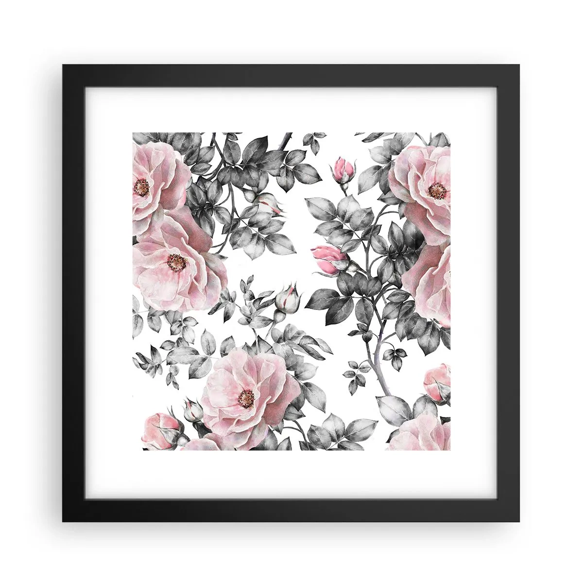 Plakat i sort ramme - Forsvind i rosenblomsterne - 30x30 cm
