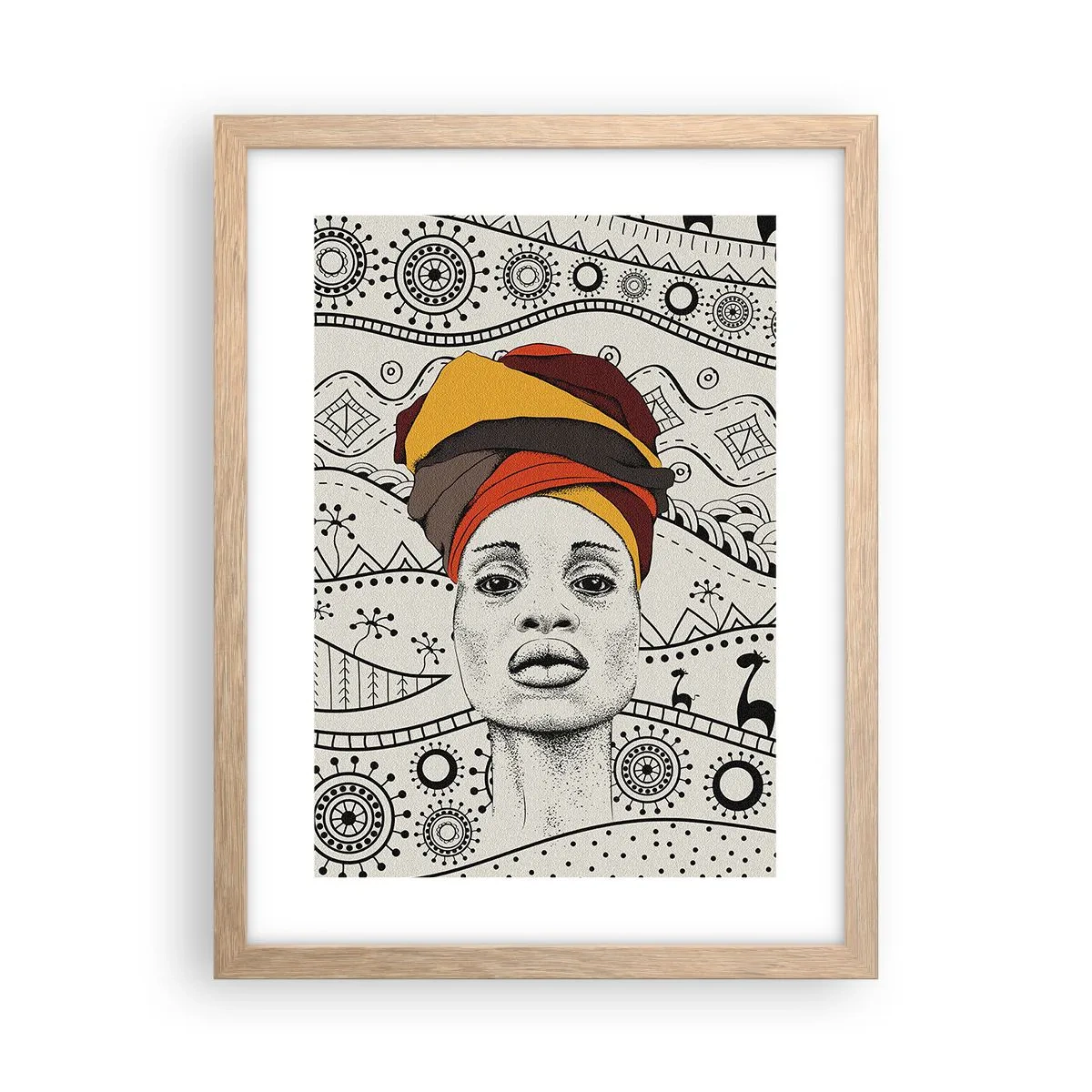 Plakat i ramme af lyst egetræ - Afrikansk portræt - 30x40 cm
