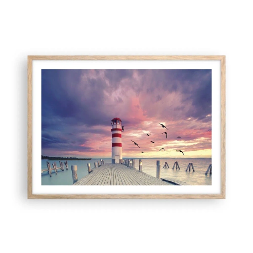 Plakat i ramme af lyst egetræ - Det er tid til havnen - 70x50 cm