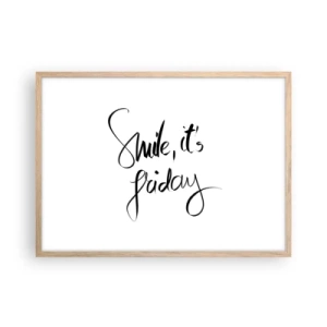 Plakat i ramme af lyst egetræ - Ægte glæde - 70x50 cm