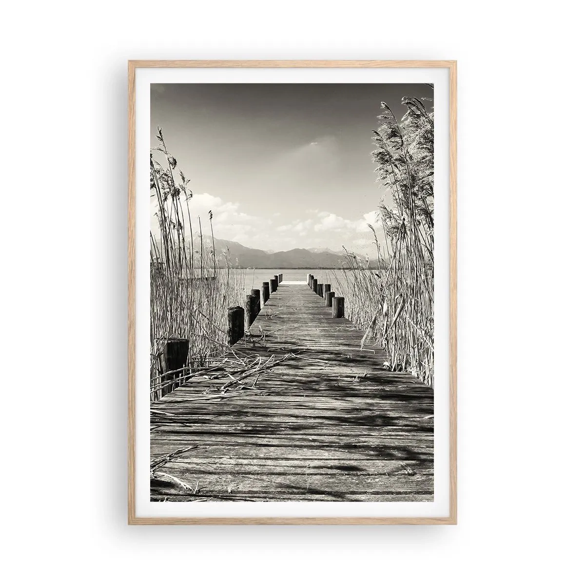 Plakat i ramme af lyst egetræ - I græssernes fred - 70x100 cm