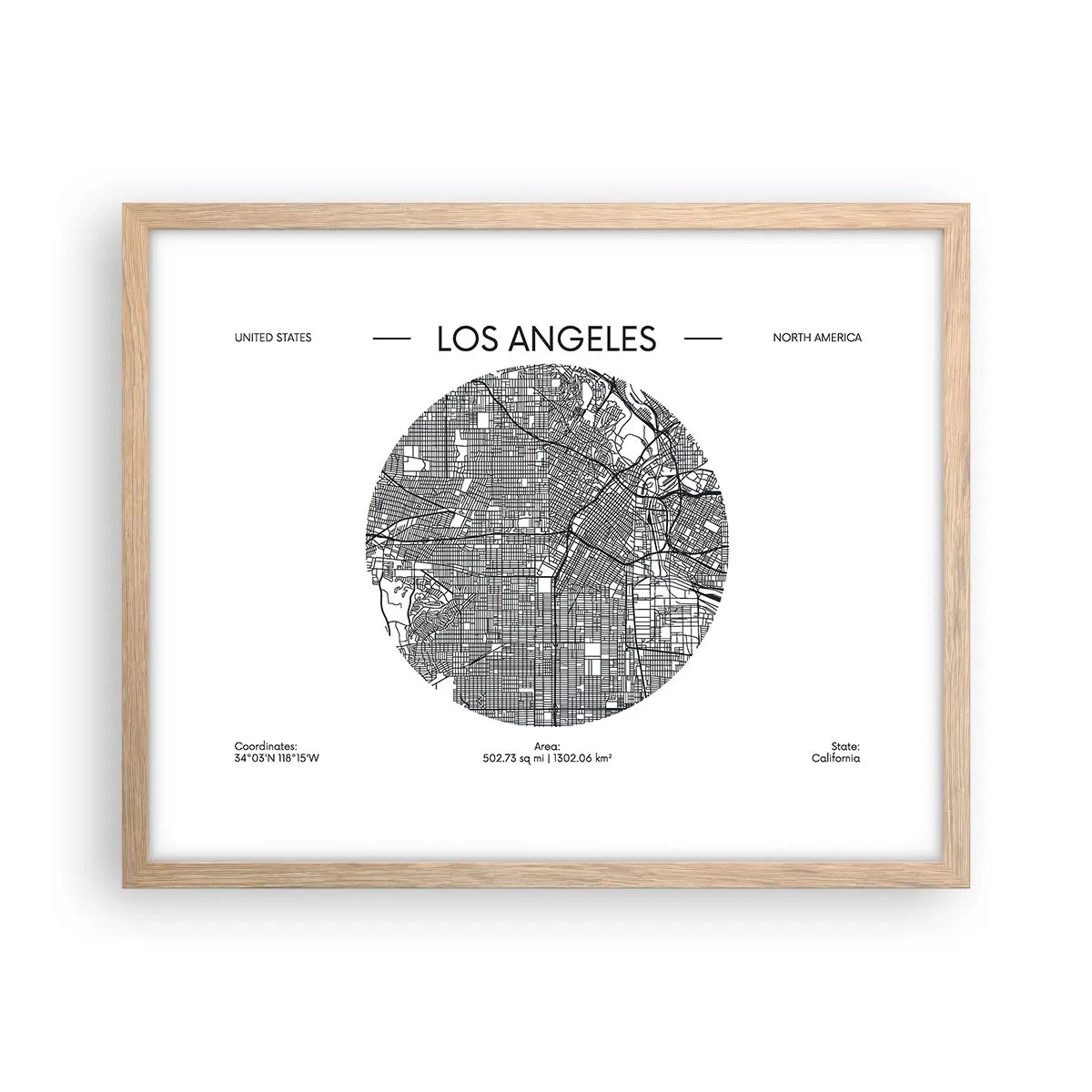 Plakat i ramme af lyst egetræ - Los Angeles' anatomi - 50x40 cm
