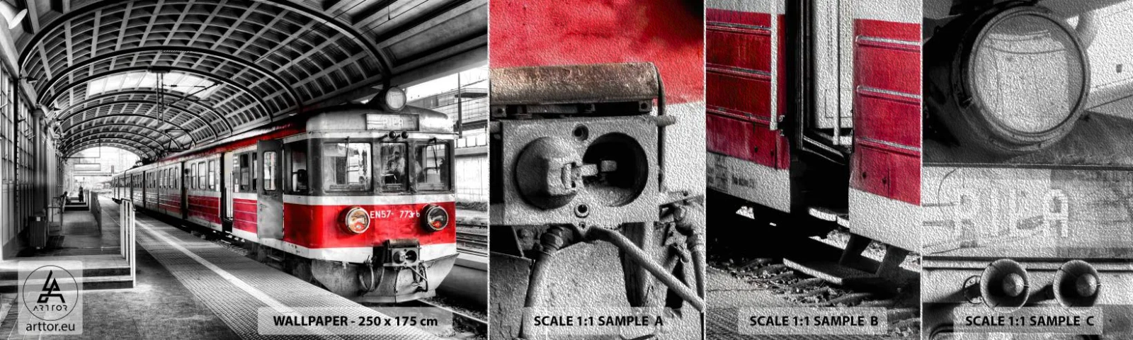 Prøve Fototapet Premium Sand - Måske en rejse for livet? - Persontog, Jernbanestation, Platform - 100x30 cm