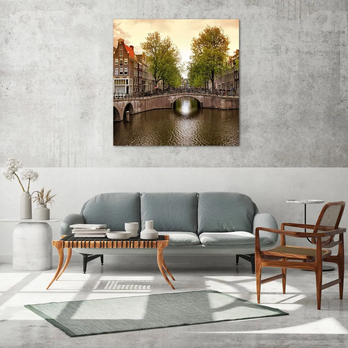 Billede på glas - Med båd eller på cykel? - 30x30 cm