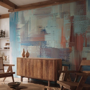 Fototapet Standard Eco - Farverige impasto penselstrøg i nuancer af blå og rød. - 100x70cm - At nå lyset - Moderne vægdekoration til stue og soveværelse ARTTOR