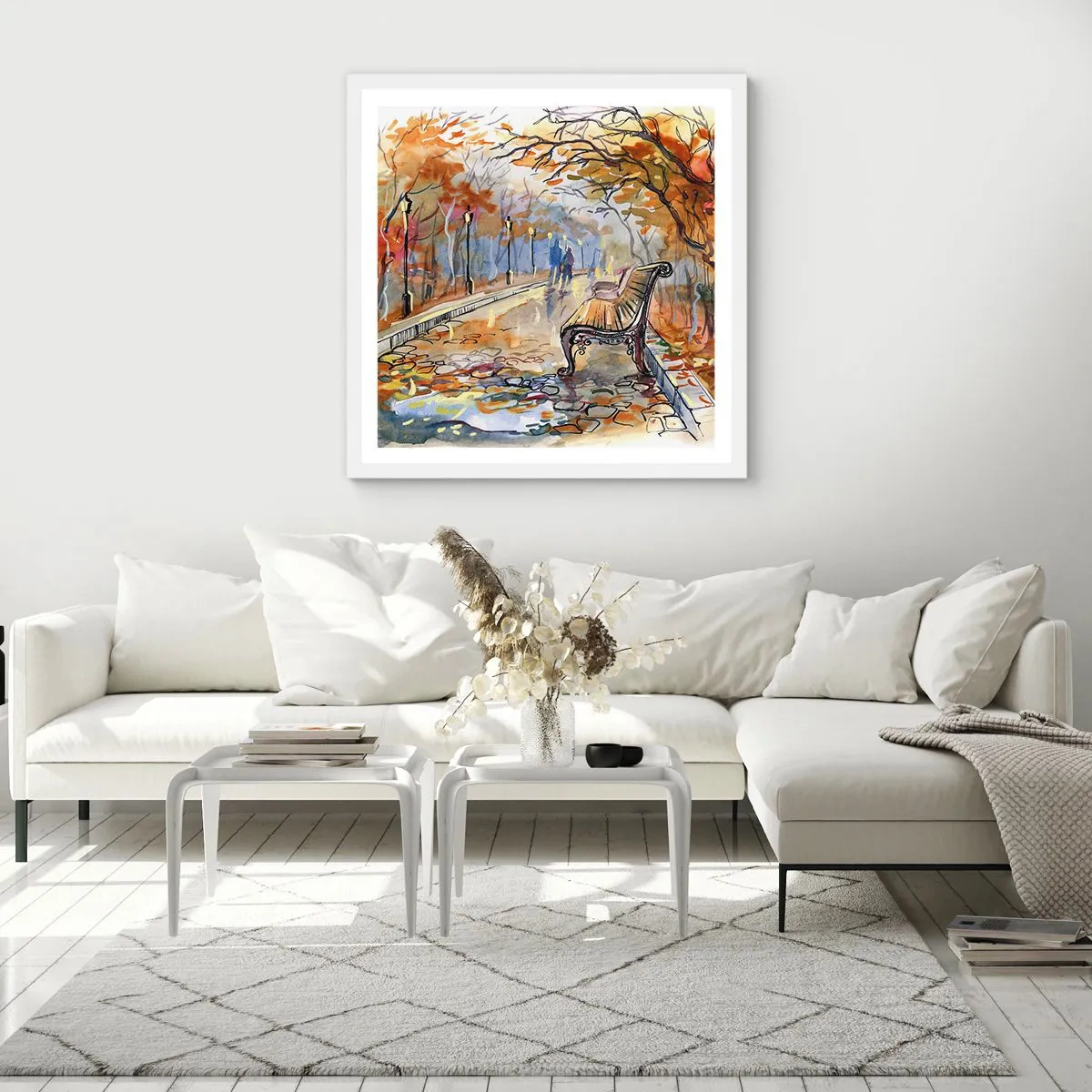 Plakat i hvid ramme - Gå sammen ind i efteråret - 60x60 cm