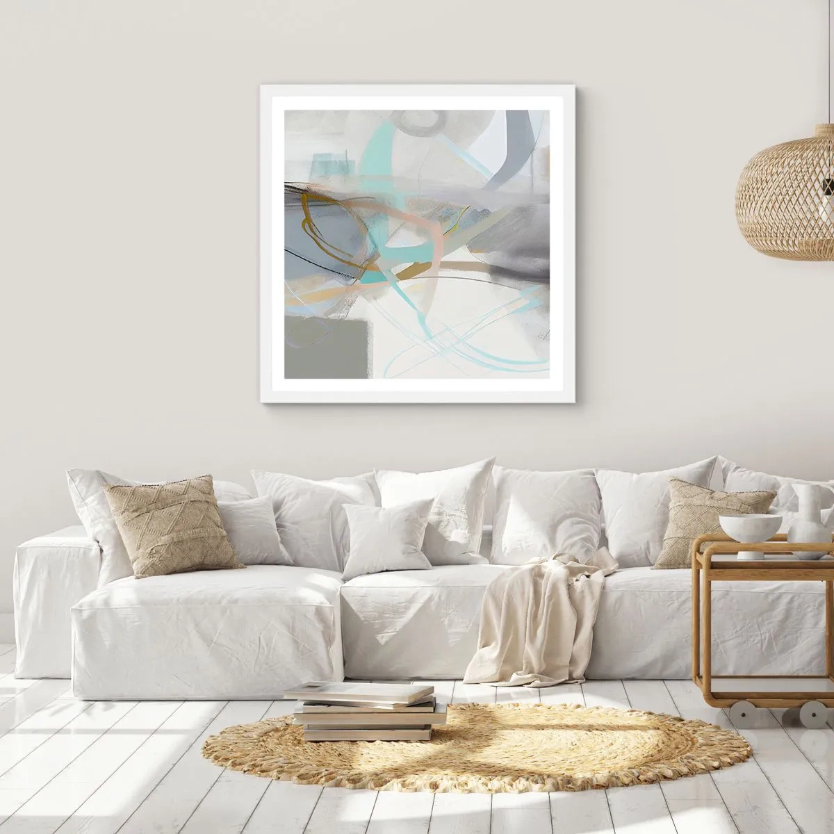 Plakat i hvid ramme - Tågeagtig abstraktion - 60x60 cm