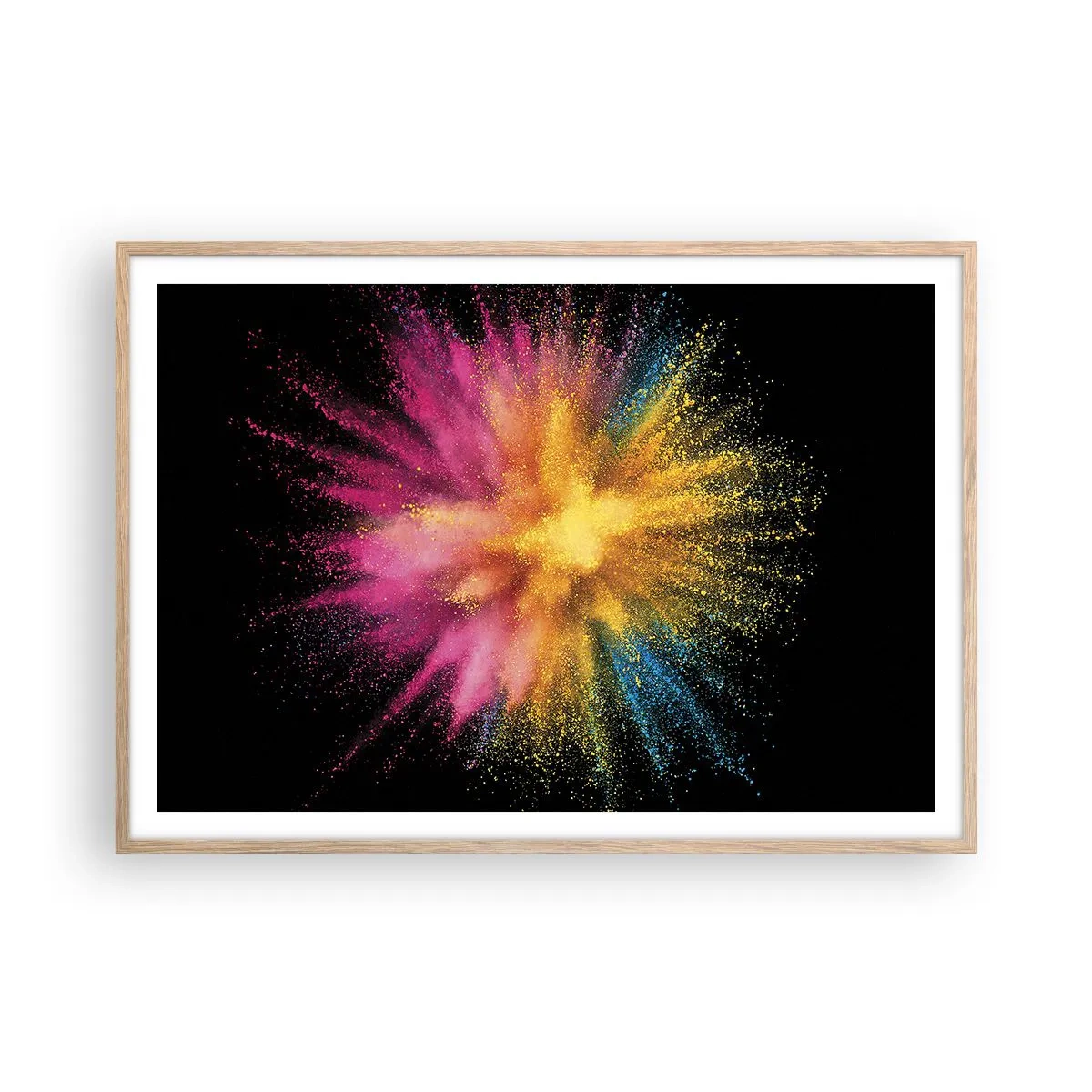 Plakat i ramme af lyst egetræ - Farvernes fødsel  - 100x70 cm