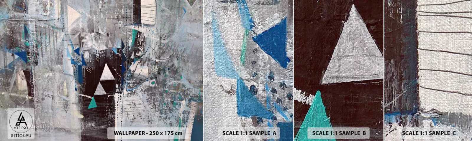 Prøve Fototapet Premium Canvas - Overordnet rækkefølge af trekanter - Abstraktion, Stykke, Moderne mønster - 100x30 cm