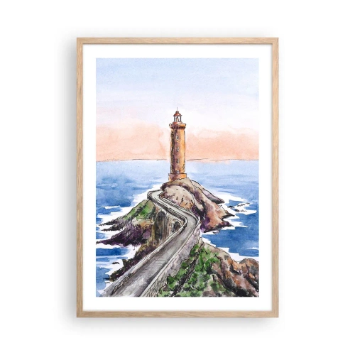 Plakat i ramme af lyst egetræ - Med front mod havet - 50x70 cm