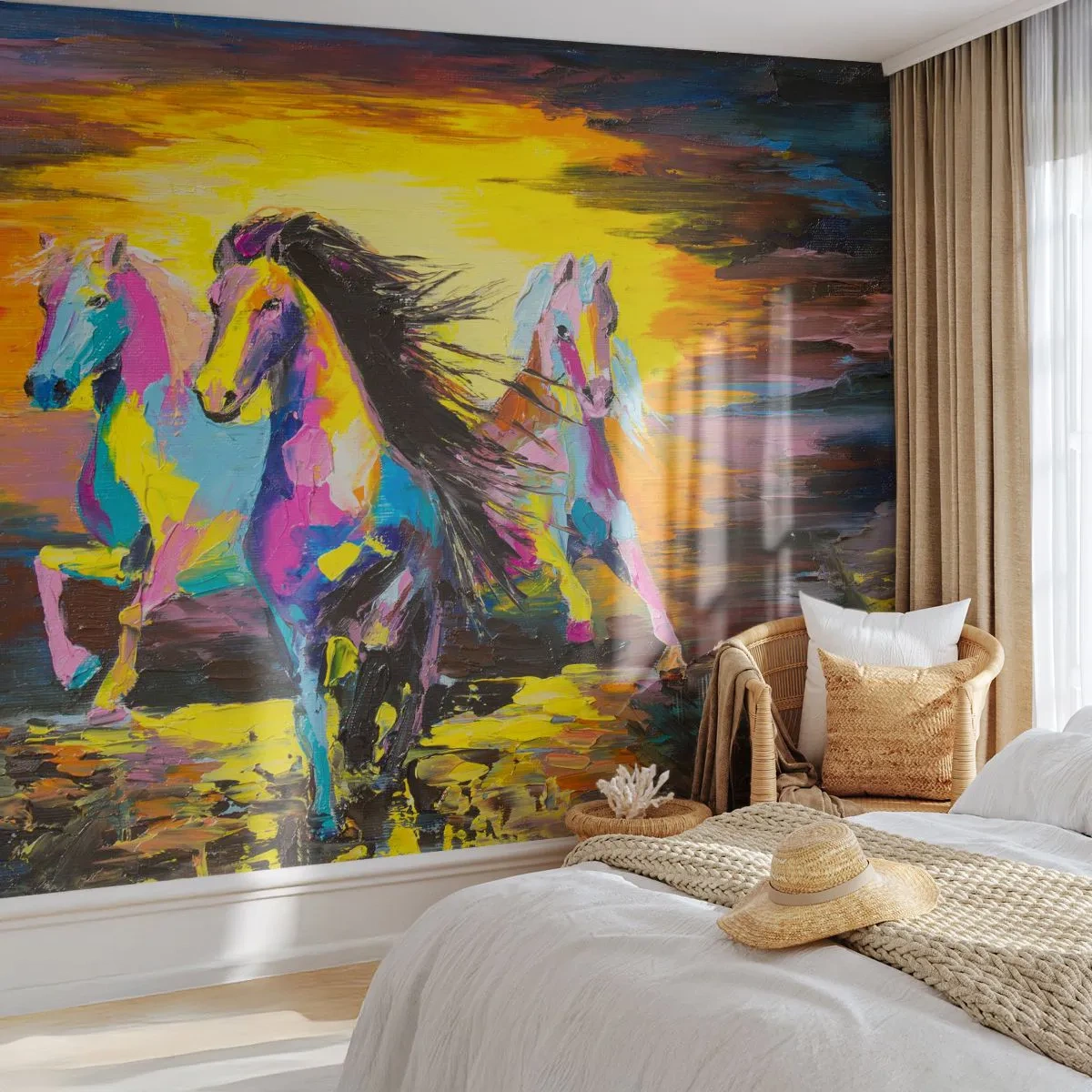 Fototapet Premium Sand - Nedsænket i regnbuen - Dyr, Heste, Frihed - 100x70 cm