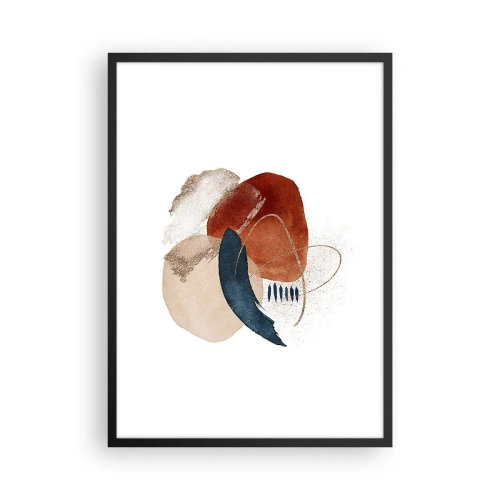 Plakat i sort ramme - Abstrakt oval komposition i varme farver - 50x70cm - Oval sammensætning - Moderne vægdekoration til stue og soveværelse ARTTOR
