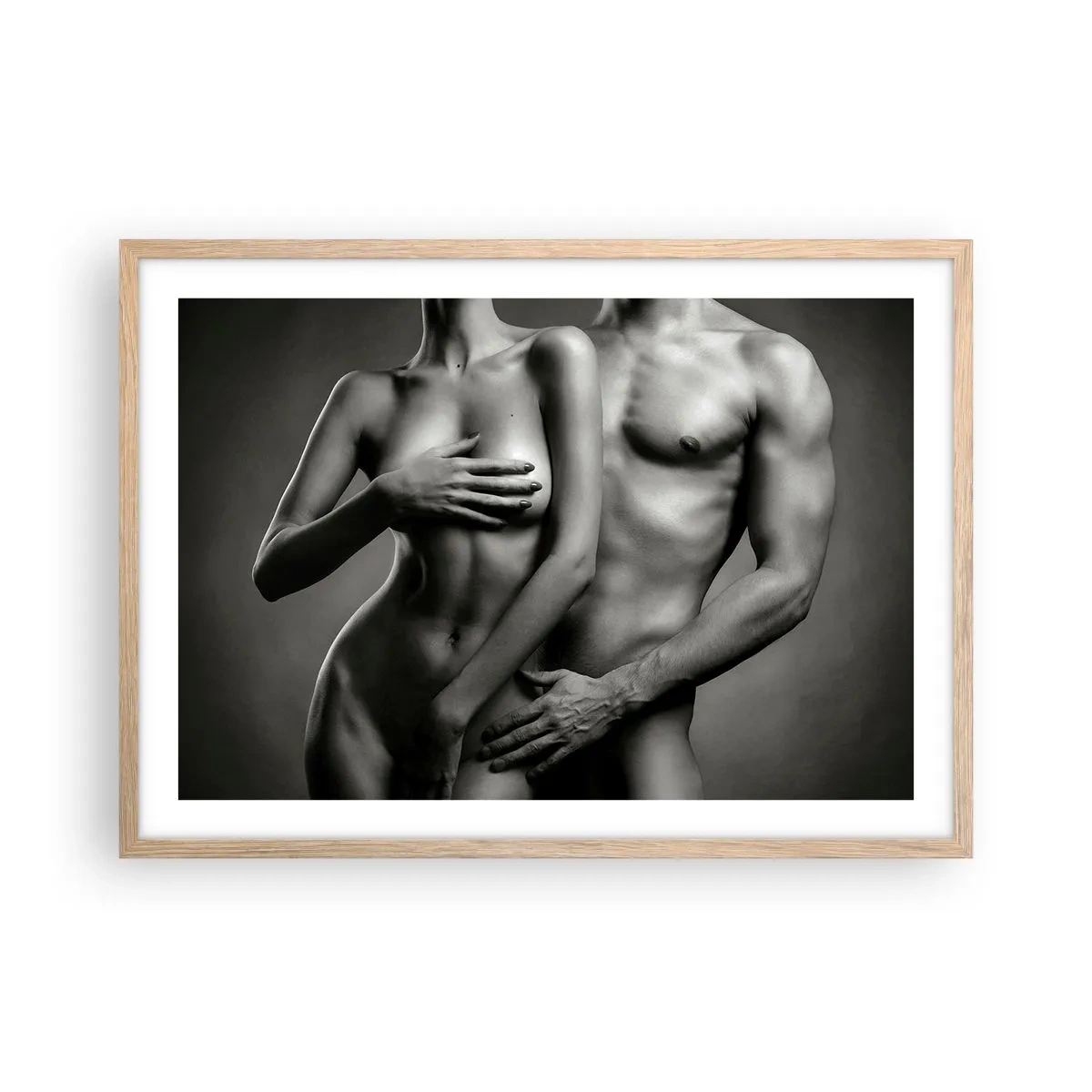 Plakat i ramme af lyst egetræ - Adam og Eva - 70x50 cm
