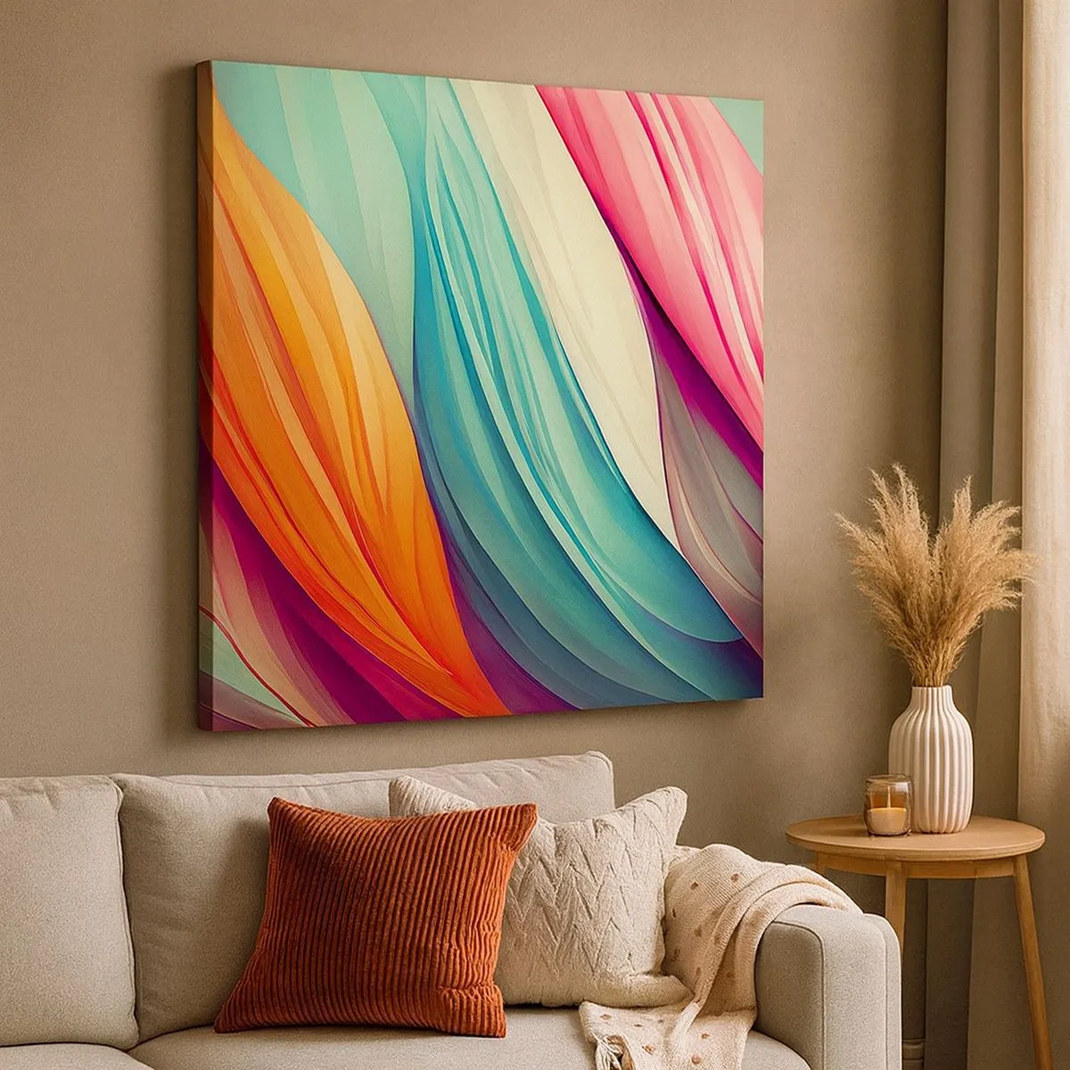 Lærredstryk - Billede på lærred - Regnbuevævning - 30x30 cm