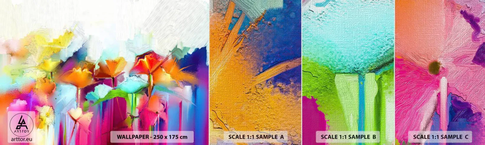 Prøve Fototapet Premium Canvas - Regnbuen i blomstring - Abstraktion, Blomster, Stykke - 100x30 cm