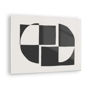 Billede på glas - Geometrisk komposition af sorte og hvide former - 70x50cm - Antitese - syntese - Moderne vægdekoration til stue og soveværelse ARTTOR
