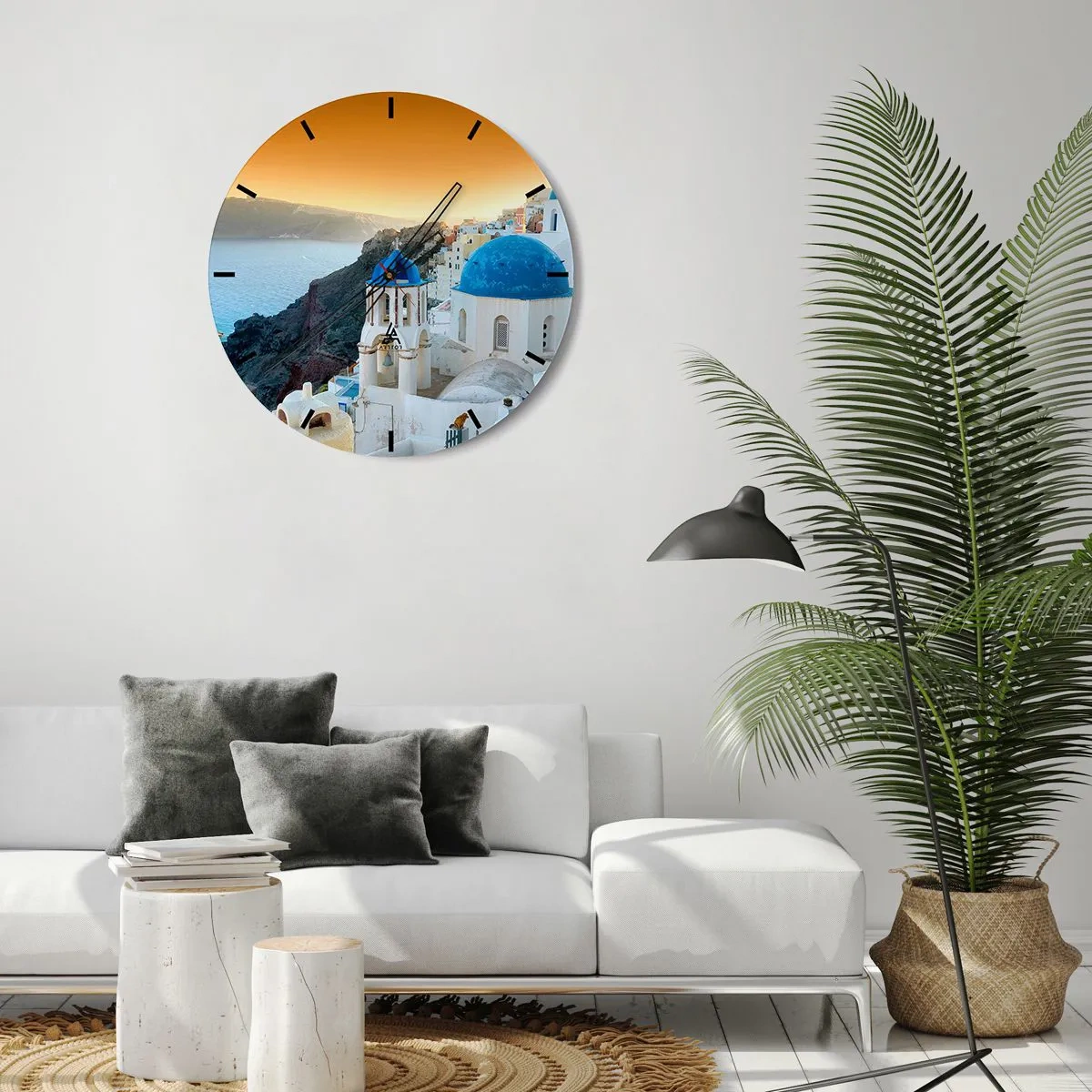 Vægur, Uret - Santorini - omfavnet af klipperne - 40x40 cm