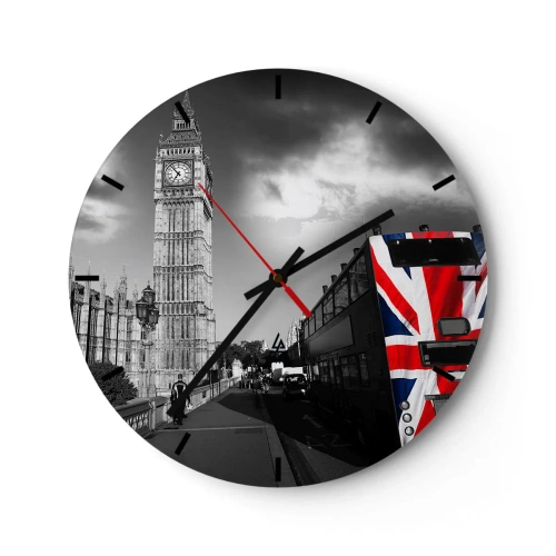Vægur, Uret - Big Ben og en bus med et britisk flagmotiv - 30x30cm - Stolt og stor - Moderne vægdekoration til stue, køkken og soveværelse ARTTOR