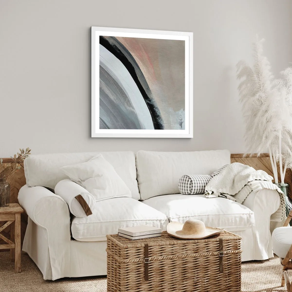 Plakat i hvid ramme - Komposition: en bue af sort og gråt - 40x40 cm